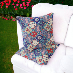 Homeroots Set Of Two 16" X 16" Blue And Green Blown Seam Floral Indoor Outdoor Throw Pillow  Polyester 535436