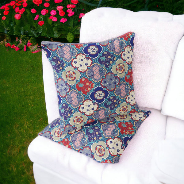 Homeroots Set Of Two 16" X 16" Blue And Green Blown Seam Floral Indoor Outdoor Throw Pillow  Polyester 535436