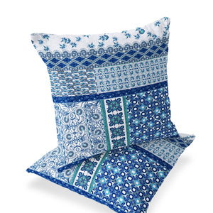 Homeroots Set Of Two 16" X 16" Blue And White Blown Seam Floral Indoor Outdoor Throw Pillow  Polyester 535437