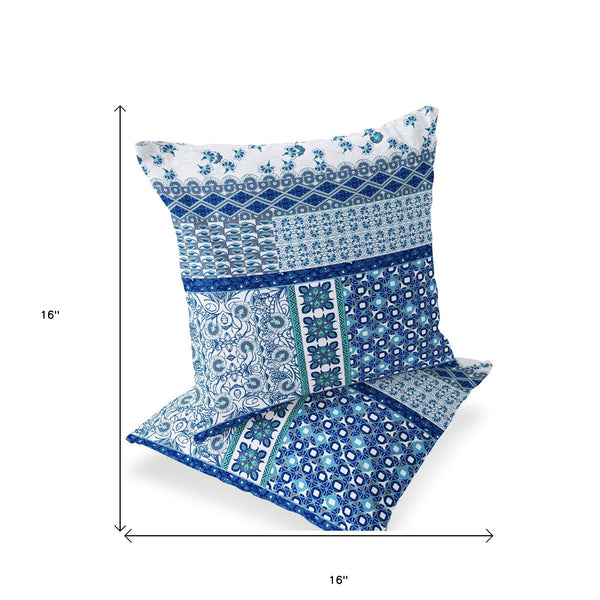 Homeroots Set Of Two 16" X 16" Blue And White Blown Seam Floral Indoor Outdoor Throw Pillow  Polyester 535437