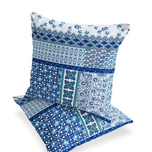 Homeroots Set Of Two 16" X 16" Blue And White Blown Seam Floral Indoor Outdoor Throw Pillow  Polyester 535437