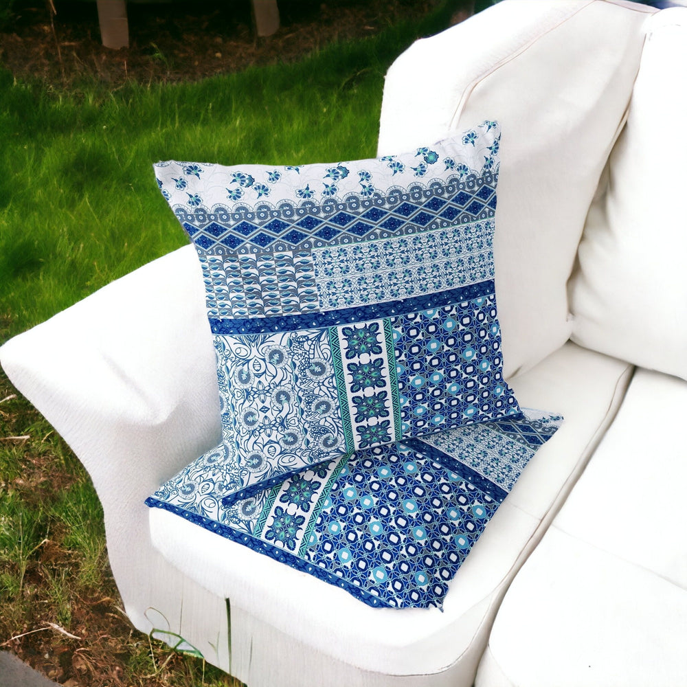 Homeroots Set Of Two 16" X 16" Blue And White Blown Seam Floral Indoor Outdoor Throw Pillow  Polyester 535437