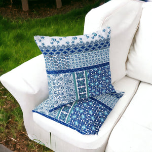 Homeroots Set Of Two 16" X 16" Blue And White Blown Seam Floral Indoor Outdoor Throw Pillow  Polyester 535437