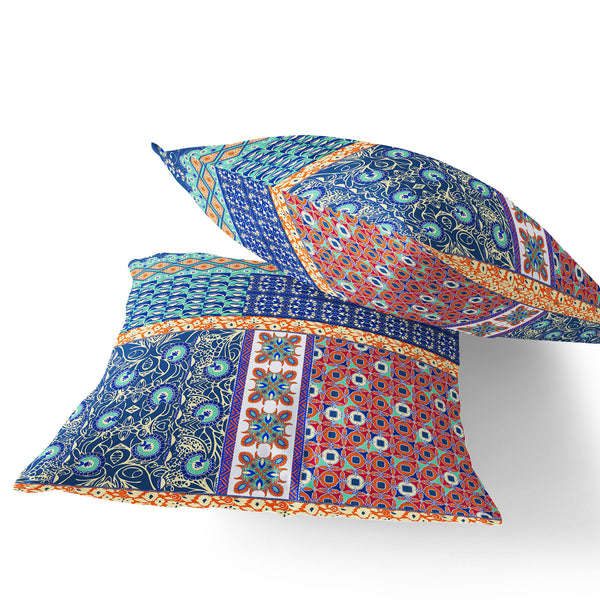 Homeroots Set Of Two 16" X 16" Blue And Orange Blown Seam Floral Indoor Outdoor Throw Pillow  Polyester 535438