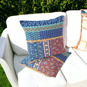 Homeroots Set Of Two 16" X 16" Blue And Orange Blown Seam Floral Indoor Outdoor Throw Pillow  Polyester 535438