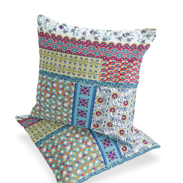 Homeroots Set Of Two 16" X 16" Yellow And White Blown Seam Floral Indoor Outdoor Throw Pillow  Polyester 535439