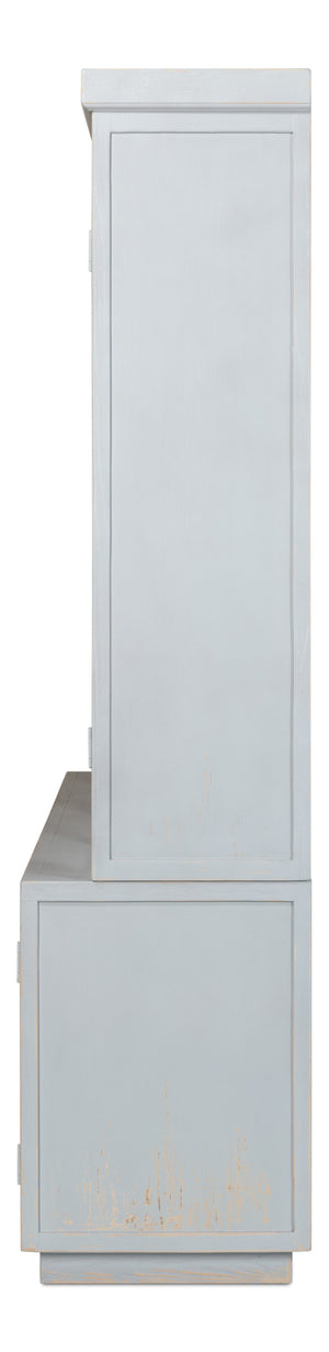 Sarreid Maldives 4 Door Bookcase In Eros Blue - Stylish Oak Storage Solution For Your Modern Home Decor Blue  53543