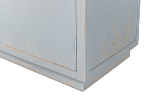 Sarreid Maldives 4 Door Bookcase In Eros Blue - Stylish Oak Storage Solution For Your Modern Home Decor Blue  53543