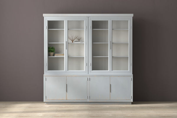 Sarreid Maldives 4 Door Bookcase In Eros Blue - Stylish Oak Storage Solution For Your Modern Home Decor Blue  53543