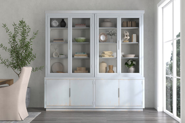Sarreid Maldives 4 Door Bookcase In Eros Blue - Stylish Oak Storage Solution For Your Modern Home Decor Blue  53543
