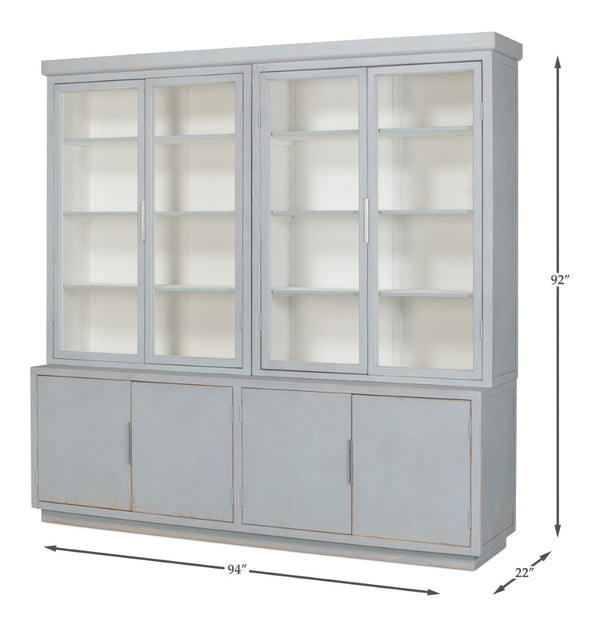 Sarreid Maldives 4 Door Bookcase In Eros Blue - Stylish Oak Storage Solution For Your Modern Home Decor Blue  53543