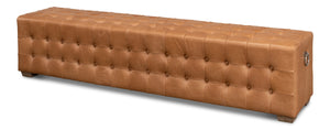 Sarreid Beam Bench - Luxurious Light Brown Tufted Leather With Oak White Wash Finish For Elegant Spaces Brown  53544