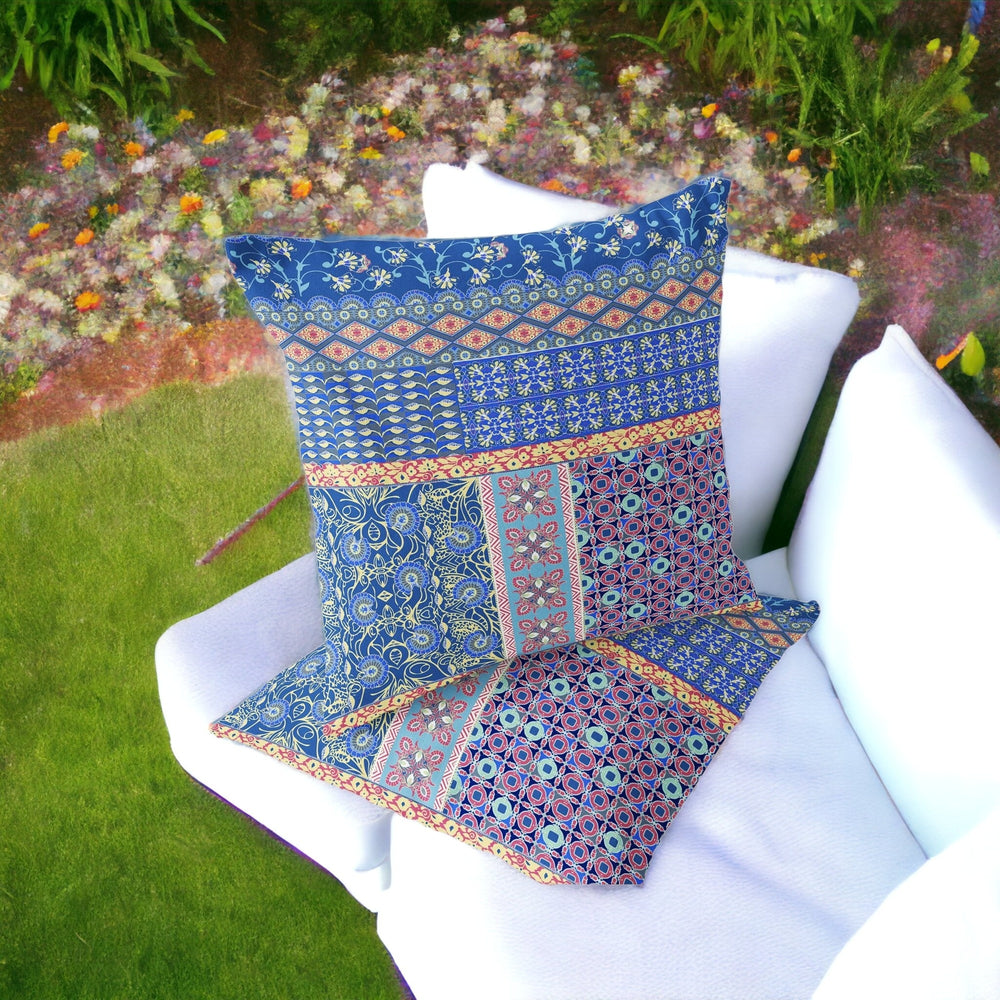 Homeroots Set Of Two 16" X 16" Blue And Yellow Blown Seam Floral Indoor Outdoor Throw Pillow  Polyester 535440