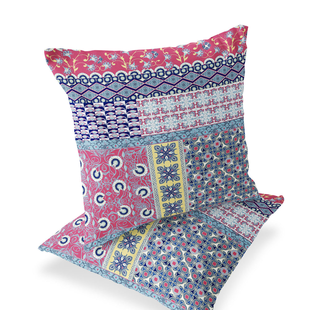 Homeroots Set Of Two 16" X 16" Blue And Pink Blown Seam Floral Indoor Outdoor Throw Pillow  Polyester 535442