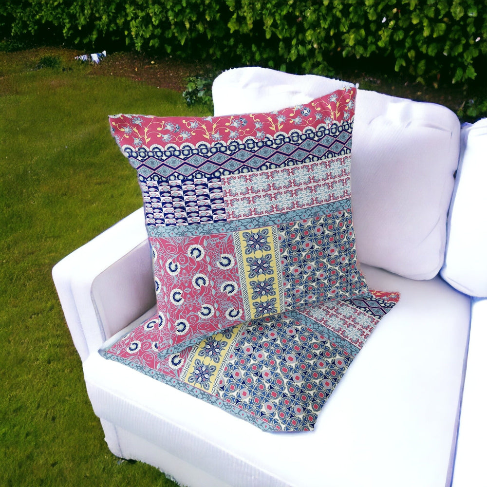 Homeroots Set Of Two 16" X 16" Blue And Pink Blown Seam Floral Indoor Outdoor Throw Pillow  Polyester 535442