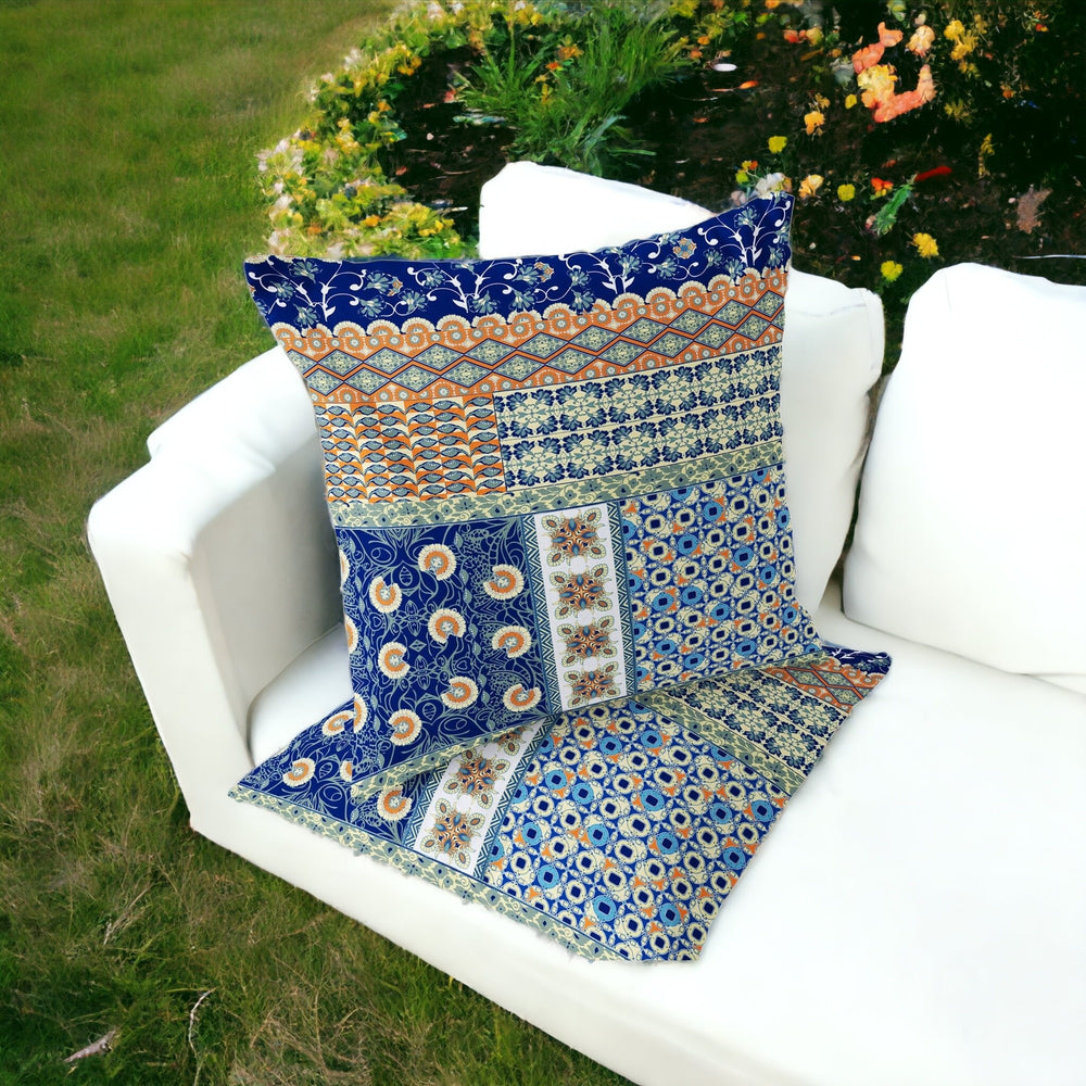 Homeroots Set Of Two 16" X 16" Blue And Orange Blown Seam Floral Indoor Outdoor Throw Pillow  Polyester 535443