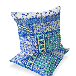 Homeroots Set Of Two 16" X 16" Blue And White Blown Seam Floral Indoor Outdoor Throw Pillow  Polyester 535444