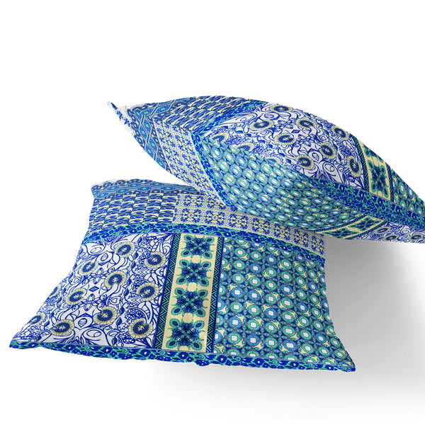 Homeroots Set Of Two 16" X 16" Blue And White Blown Seam Floral Indoor Outdoor Throw Pillow  Polyester 535444