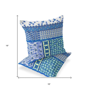 Homeroots Set Of Two 16" X 16" Blue And White Blown Seam Floral Indoor Outdoor Throw Pillow  Polyester 535444
