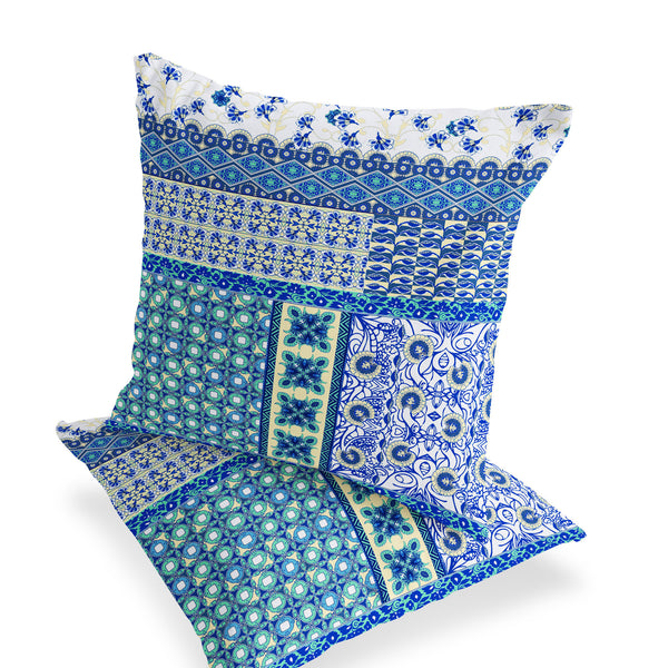 Homeroots Set Of Two 16" X 16" Blue And White Blown Seam Floral Indoor Outdoor Throw Pillow  Polyester 535444