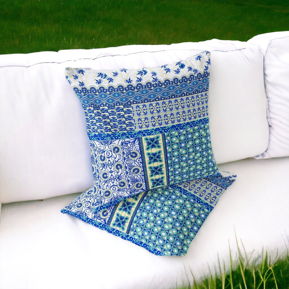 Homeroots Set Of Two 16" X 16" Blue And White Blown Seam Floral Indoor Outdoor Throw Pillow  Polyester 535444