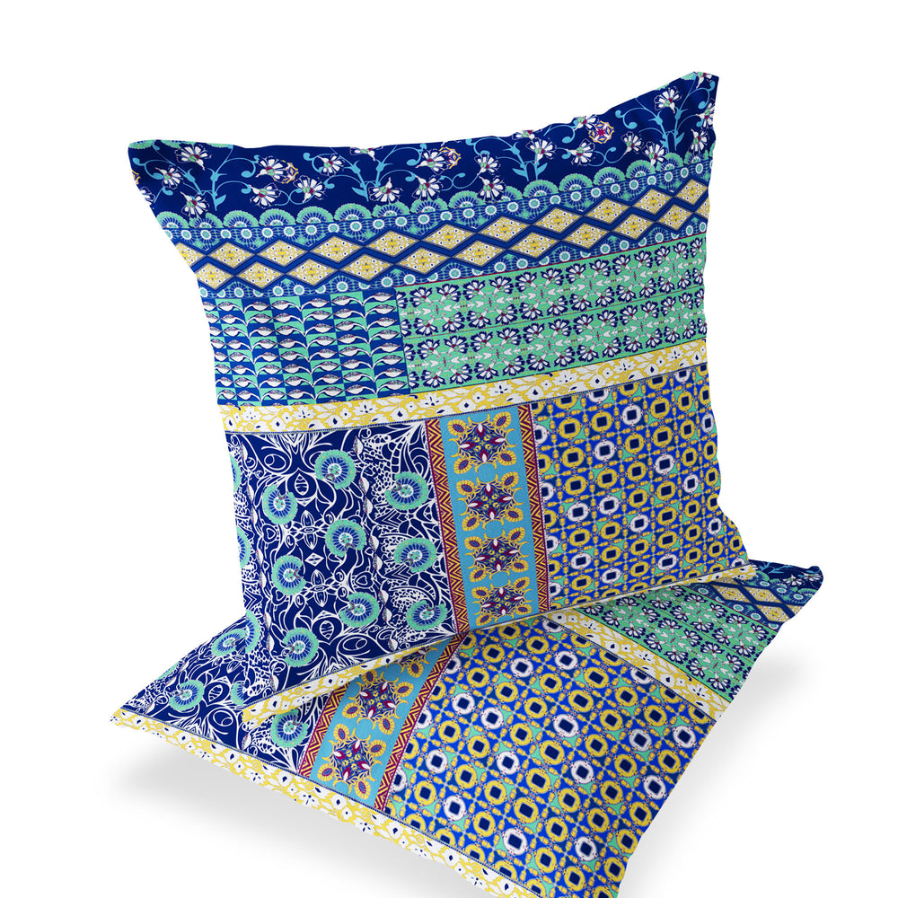 Homeroots Set Of Two 16" X 16" Blue And Yellow Blown Seam Floral Indoor Outdoor Throw Pillows  Polyester 535445