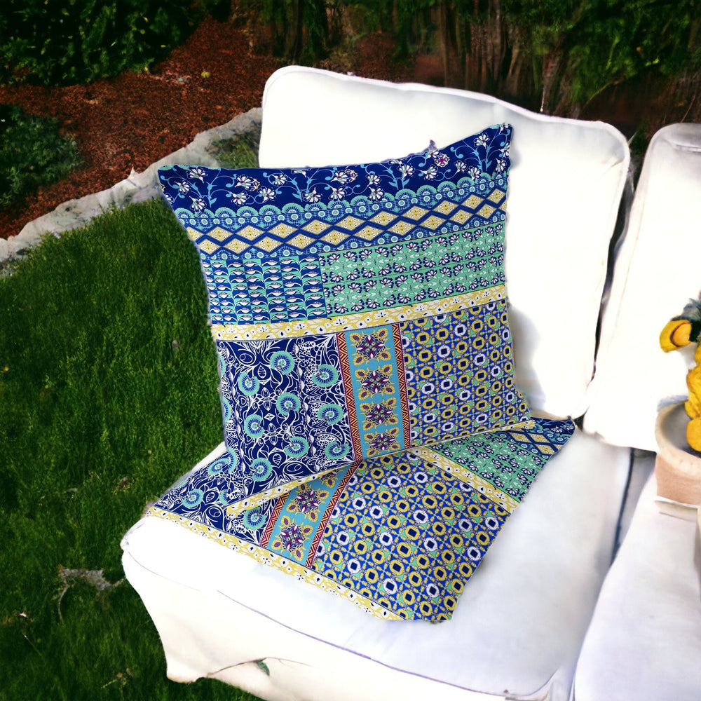 Homeroots Set Of Two 16" X 16" Blue And Yellow Blown Seam Floral Indoor Outdoor Throw Pillows  Polyester 535445