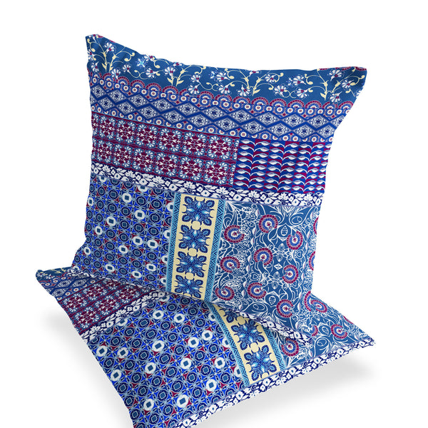 Homeroots Set Of Two 16" X 16" Blue And White Blown Seam Floral Indoor Outdoor Throw Pillow  Polyester 535446