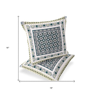 Homeroots Set Of Two 16" X 16" Green And White Blown Seam Floral Indoor Outdoor Throw Pillow  Polyester 535448