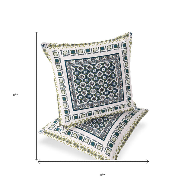 Homeroots Set Of Two 16" X 16" Green And White Blown Seam Floral Indoor Outdoor Throw Pillow  Polyester 535448