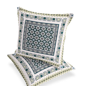Homeroots Set Of Two 16" X 16" Green And White Blown Seam Floral Indoor Outdoor Throw Pillow  Polyester 535448