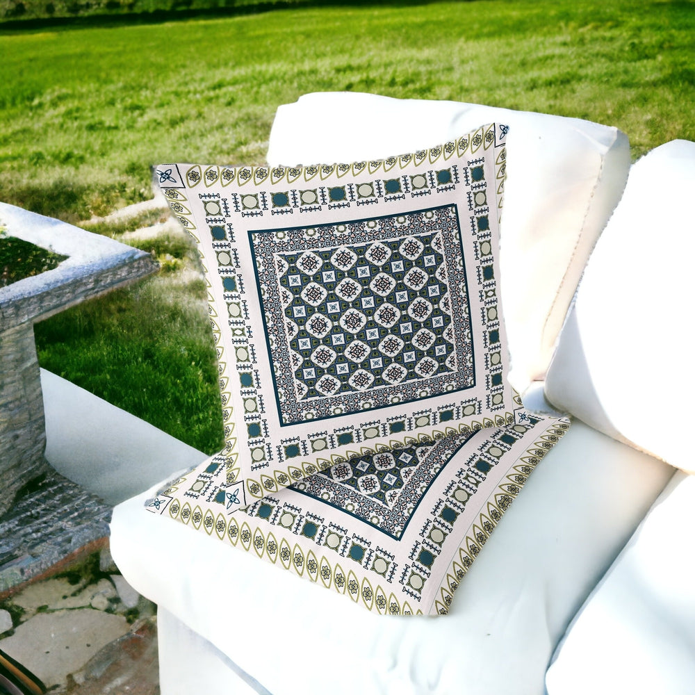 Homeroots Set Of Two 16" X 16" Green And White Blown Seam Floral Indoor Outdoor Throw Pillow  Polyester 535448