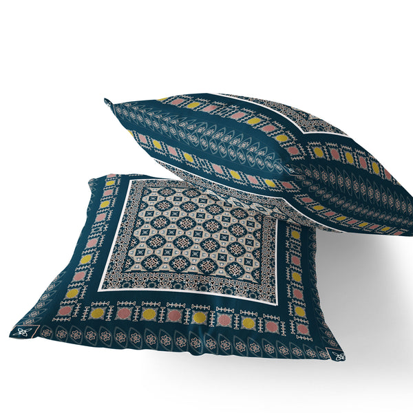 Homeroots Set Of Two 16" X 16" Beige And Blue Blown Seam Floral Indoor Outdoor Throw Pillow  Polyester 535449