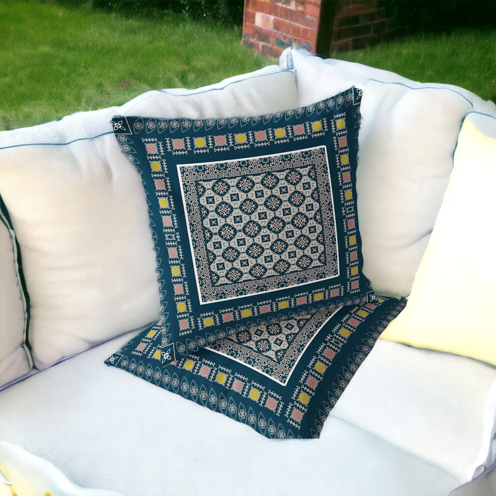 Homeroots Set Of Two 16" X 16" Beige And Blue Blown Seam Floral Indoor Outdoor Throw Pillow  Polyester 535449