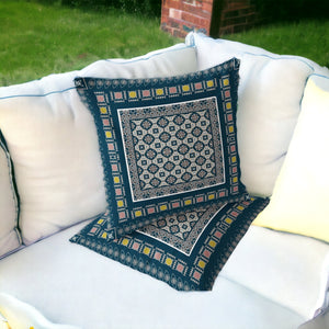 Homeroots Set Of Two 16" X 16" Beige And Blue Blown Seam Floral Indoor Outdoor Throw Pillow  Polyester 535449