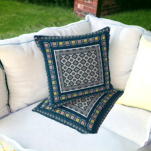 Homeroots Set Of Two 16" X 16" Beige And Blue Blown Seam Floral Indoor Outdoor Throw Pillow  Polyester 535449