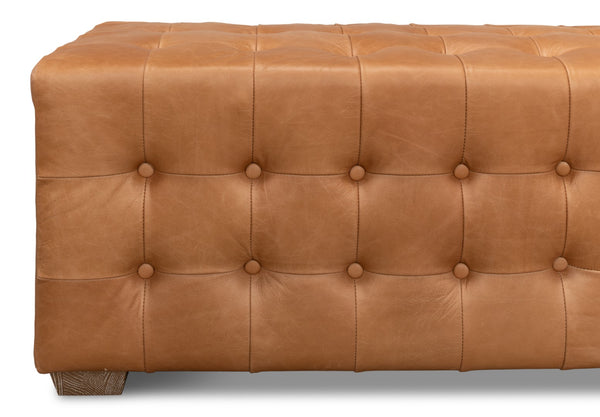 Sarreid Beam Bench - Luxurious Light Brown Tufted Leather With Oak White Wash Finish For Elegant Spaces Brown  53544