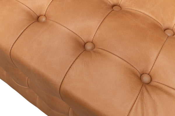 Sarreid Beam Bench - Luxurious Light Brown Tufted Leather With Oak White Wash Finish For Elegant Spaces Brown  53544