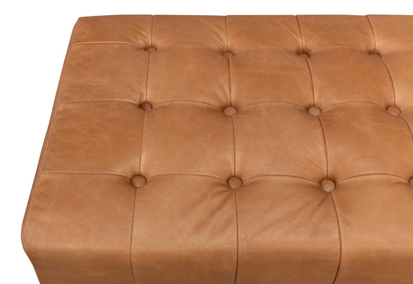 Sarreid Beam Bench - Luxurious Light Brown Tufted Leather With Oak White Wash Finish For Elegant Spaces Brown  53544