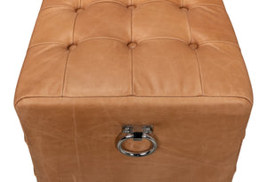 Sarreid Beam Bench - Luxurious Light Brown Tufted Leather With Oak White Wash Finish For Elegant Spaces Brown  53544