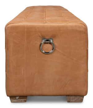 Sarreid Beam Bench - Luxurious Light Brown Tufted Leather With Oak White Wash Finish For Elegant Spaces Brown  53544