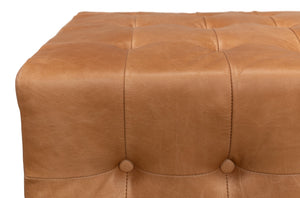 Sarreid Beam Bench - Luxurious Light Brown Tufted Leather With Oak White Wash Finish For Elegant Spaces Brown  53544