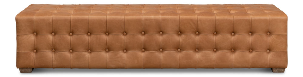 Sarreid Beam Bench - Luxurious Light Brown Tufted Leather With Oak White Wash Finish For Elegant Spaces Brown  53544