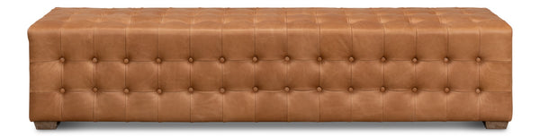 Sarreid Beam Bench - Luxurious Light Brown Tufted Leather With Oak White Wash Finish For Elegant Spaces Brown  53544