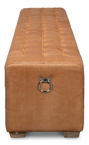 Sarreid Beam Bench - Luxurious Light Brown Tufted Leather With Oak White Wash Finish For Elegant Spaces Brown  53544