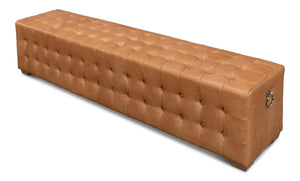 Sarreid Beam Bench - Luxurious Light Brown Tufted Leather With Oak White Wash Finish For Elegant Spaces Brown  53544