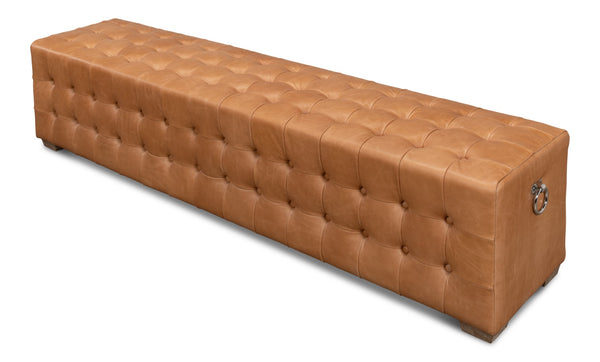 Sarreid Beam Bench - Luxurious Light Brown Tufted Leather With Oak White Wash Finish For Elegant Spaces Brown  53544
