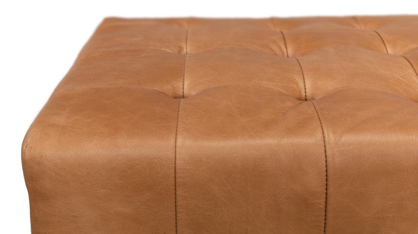 Sarreid Beam Bench - Luxurious Light Brown Tufted Leather With Oak White Wash Finish For Elegant Spaces Brown  53544