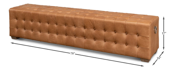 Sarreid Beam Bench - Luxurious Light Brown Tufted Leather With Oak White Wash Finish For Elegant Spaces Brown  53544