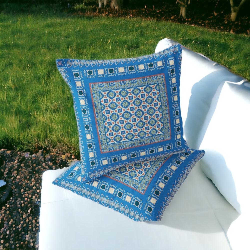 Homeroots Set Of Two 16" X 16" Blue And Pink Blown Seam Floral Indoor Outdoor Throw Pillow  Polyester 535450